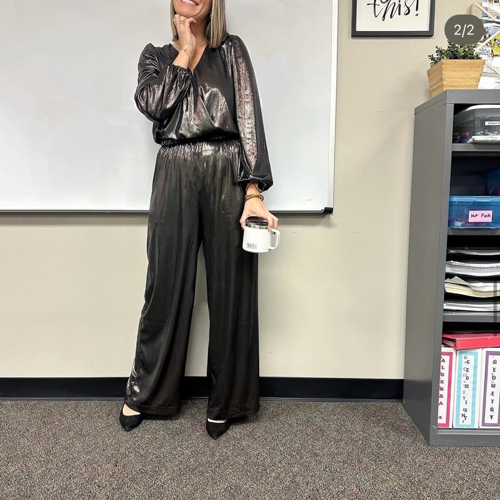 89th & Madison Metallic Gray Jumpsuit